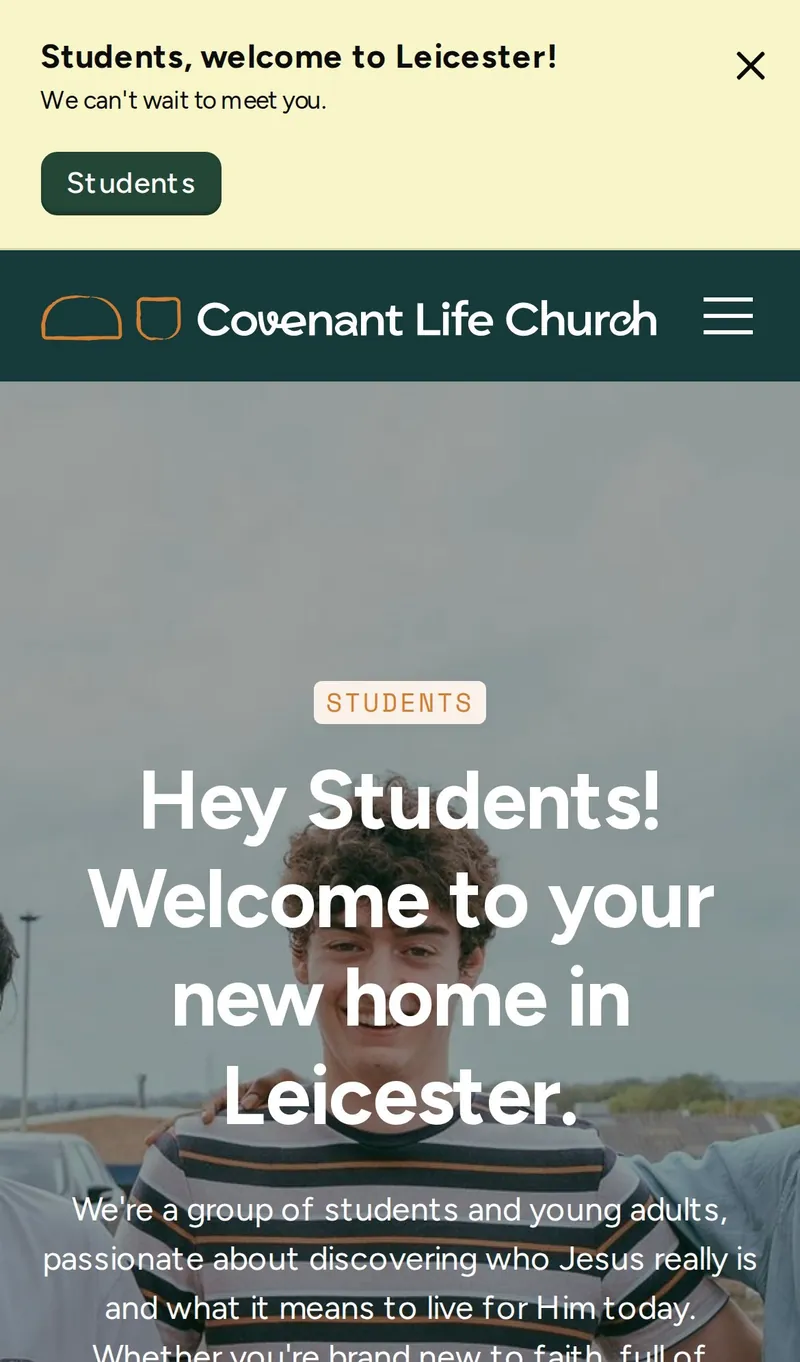 The students page on a phone: 'Hey Students! Welcome to your new home in Leicester.'