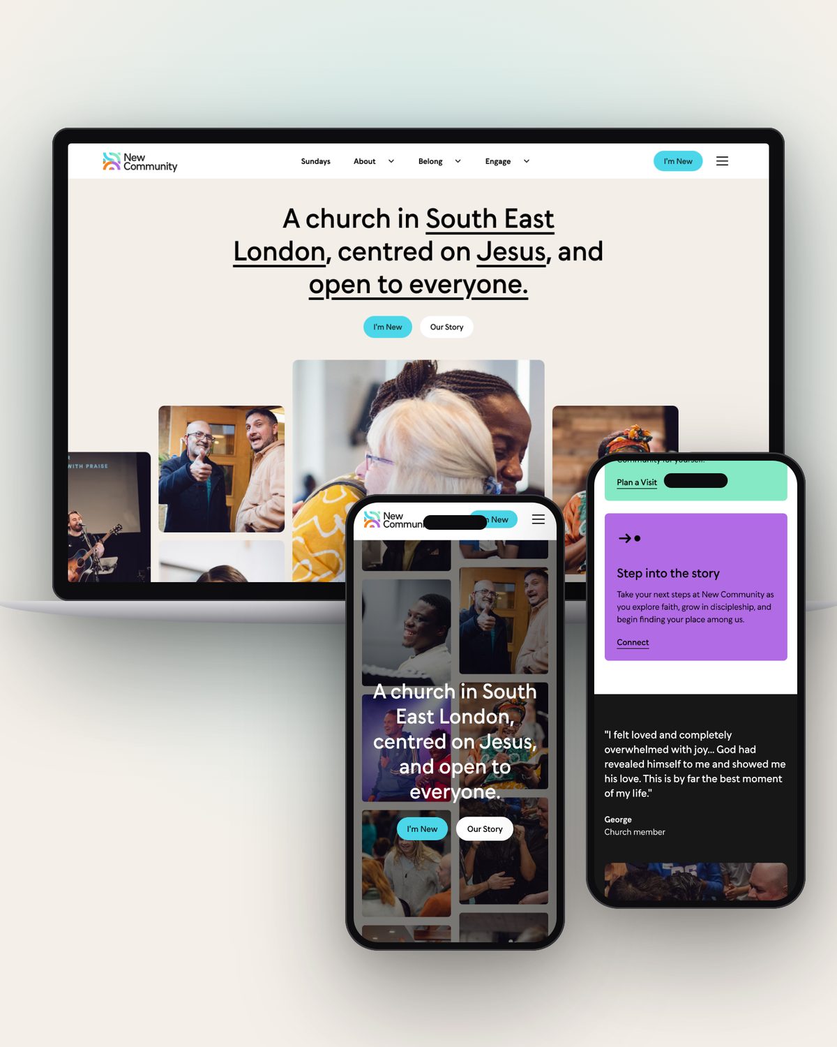 New Community Church website on laptop and phones